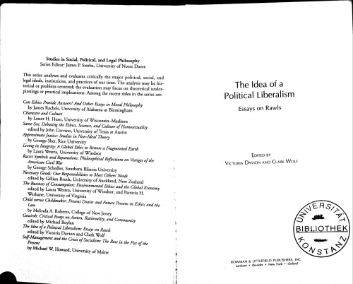 The Idea of a Political Liberalism: Essays on Rawls (Studies in Social, Political and Legal Philosophy)