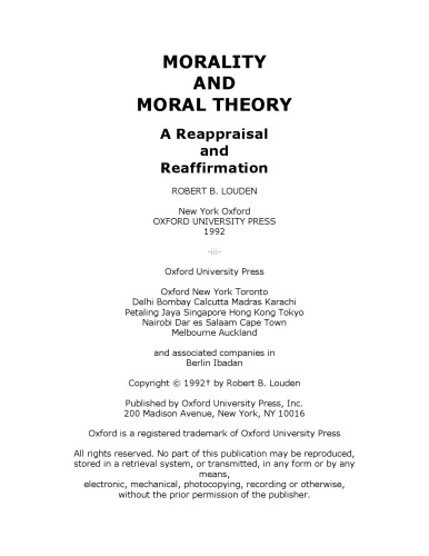Morality and Moral Theory: A Reappraisal and Reaffirmation