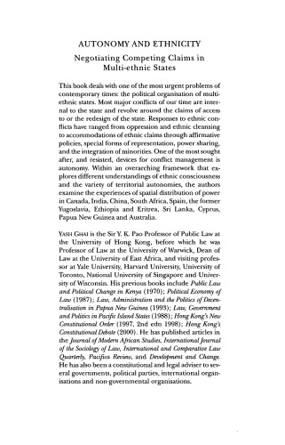 Autonomy and Ethnicity: Negotiating Competing Claims in Multi-Ethnic States