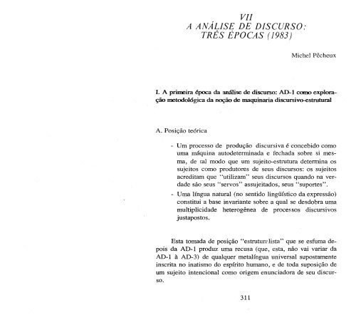 A ANALISE DE DISCURSO: TRÉS ÉPOCAS