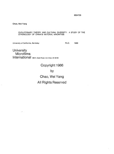 Evolutionary theory and cultural diversity: A Study of the ethnology of China's national minorities