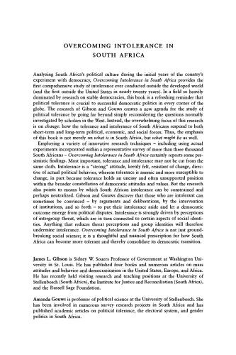 Overcoming Intolerance in South Africa: Experiments in Democratic Persuasion