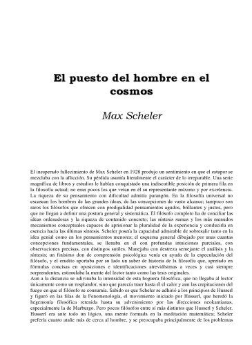 El Puesto Del Hombre En El Cosmos the Position Of Man In The Cosmos  Spanish