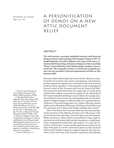 A Personification of Demos on a New Attic Document Relief