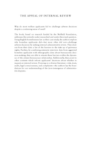 The Appeal of Internal Review: Law, Administrative Justice and the (Non-) Emergence of Disputes