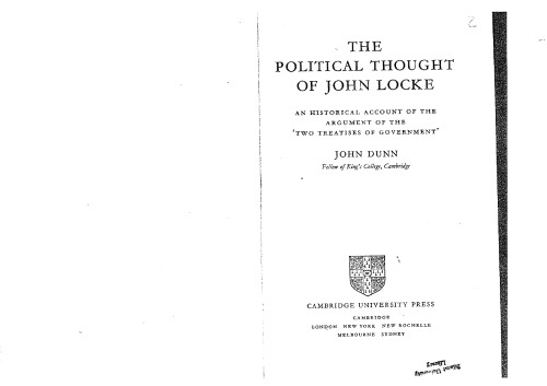 The Political Thought of John Locke: An Historical Account of the Argument of the 'Two Treatises of Government'