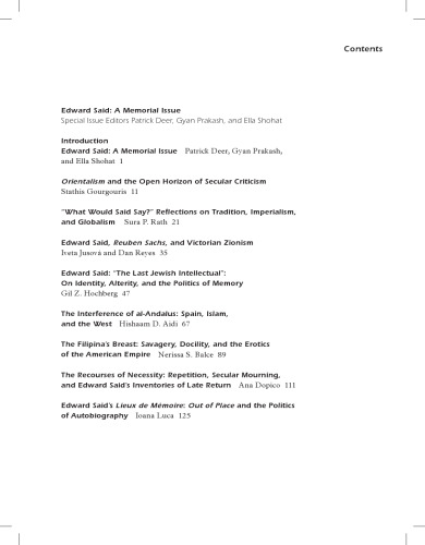 Edward Said: A Memorial Issue