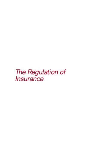 The Regulation of Insurance, 1st ed