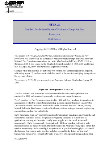 NFPA 20 Standard for the Installation of Stationary Pumps for Fire Protection
