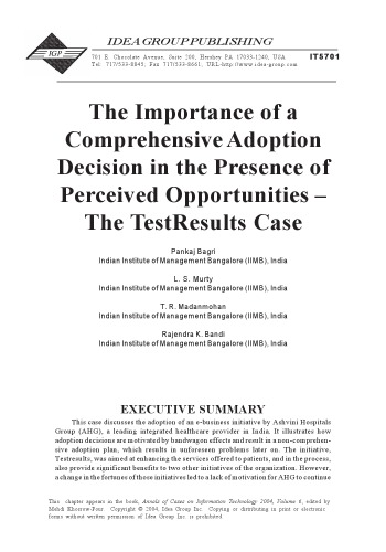 Importance of a Comprehensive Adoption Decision in the Presence of Perceived Opportunities: The Testresults Case