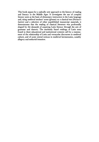 Medieval Reading: Grammar, Rhetoric and the Classical Text