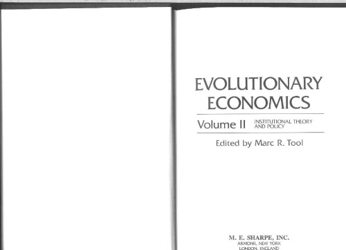 Evolutionary Economics: Institutional Theory and Policy