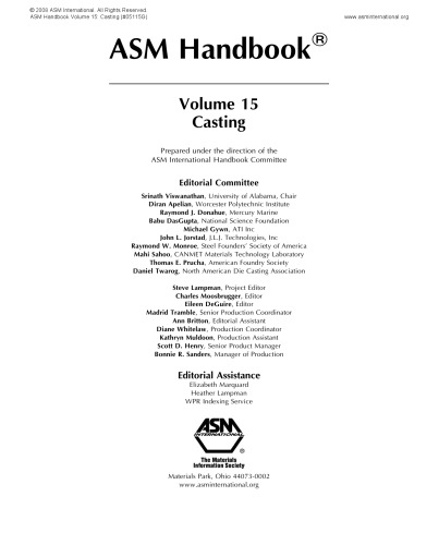 ASM Handbook, Volume 15, Casting (2008)