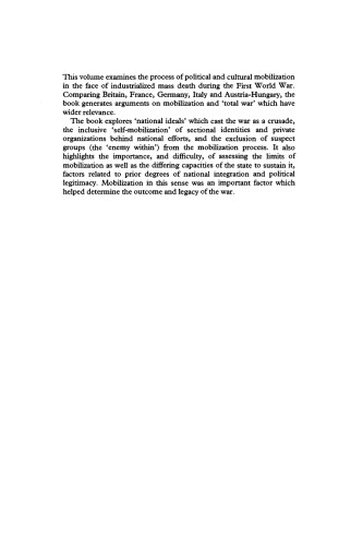 State, Society and Mobilization in Europe during the First World War (Studies in the Social and Cultural History of Modern Warfare)