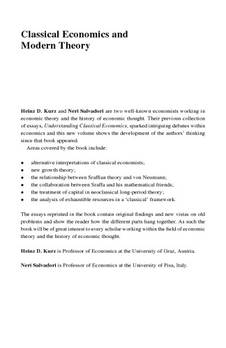 Classical Economics and Modern Theory: Studies in Long-Period Analysis (Routledge Studies in the History of Economics, 63)