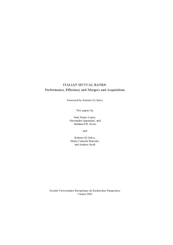 Italian Mutual Banks: Performance, Efficiency and Mergers and Acquisitions