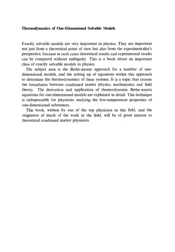 Thermodynamics of One-Dimensional Solvable Models