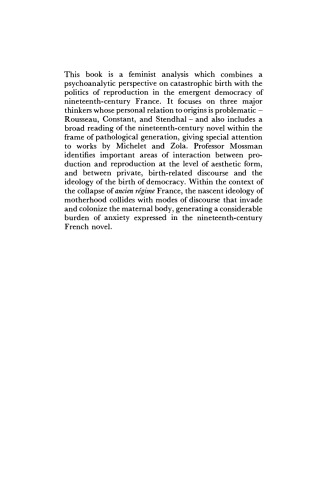 Politics and Narratives of Birth: Gynocolonization from Rousseau to Zola