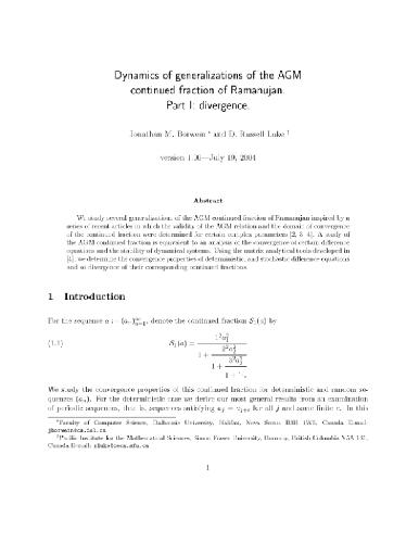 Dynamics of generalizations of the AGM continued fraction of Ramanujan: divergence
