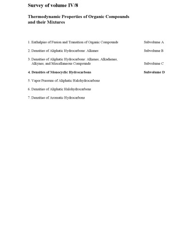Densities of Monocyclic Hydrocarbons (Numerical Data & Functional Relationships in Science & Technology)