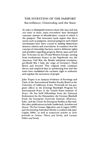 The Invention of the Passport: Surveillance, Citizenship and the State