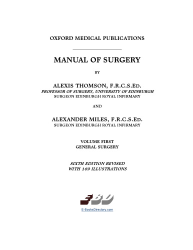 Manual of Surgery Volume First
