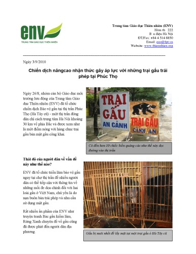 Chiến dịch nângcao nhận thức gây áp lực với những trại gấu trái phép tại Phúc Thọ