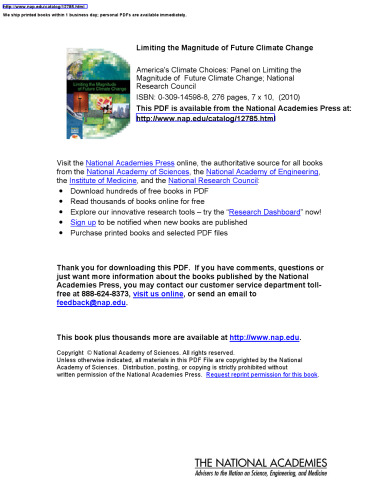 Limiting the Magnitude of Future Climate Change (America's Climate Choices)