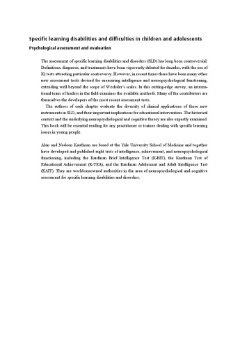 Specific Learning Disabilities and Difficulties in Children and Adolescents: Psychological Assessment and Evaluation