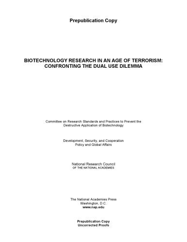 Biotechnology Research in an Age of Terrorism  Prepublication Copy