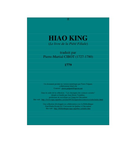 HIAO KING: le Livre de la Piete Filiale