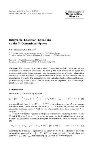 Communications in Mathematical Physics - Volume 232