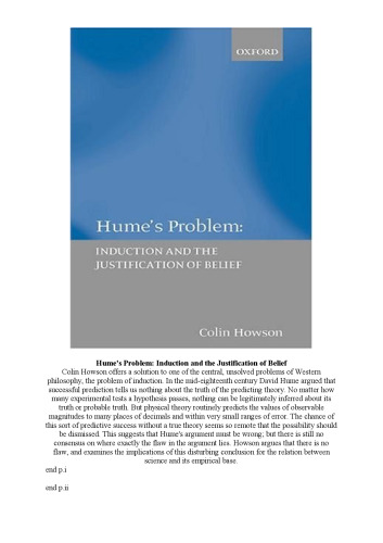 Hume's Problem: Induction and the Justification of Belief