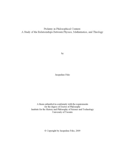 Ptolemy in philosophical context: A study of the relationships between physics, mathematics, and theology