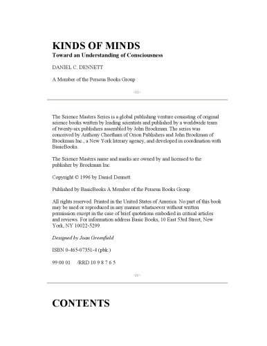 Kinds Of Minds: Toward An Understanding Of Consciousness (Science Masters Series)