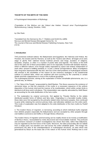 The Myth of The Birth of The Hero. A Psychological Interpretation of Mythology