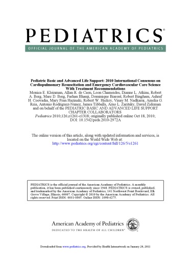 Pediatric Basic and Advanced Life Support: 2010 International Consensus