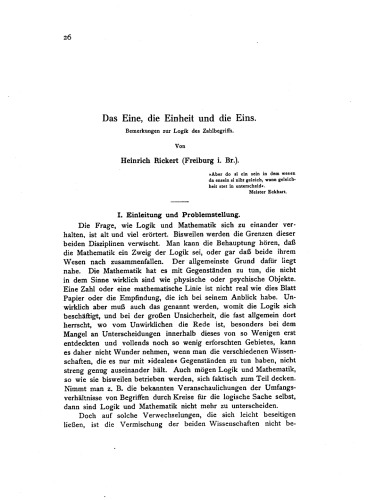 Das Eine, die Einheit und die Eins: Bemerkungen zur Logik des Zahlbegriffs