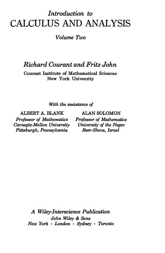 Introduction to Calculus and Analysis, Vol. 2