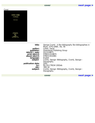 George Crumb: A Bio-Bibliography (Bio-Bibliographies in Music)