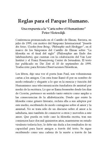 Reglas para el parque humano. Una respuesta a la «Carta sobre el Humanismo»