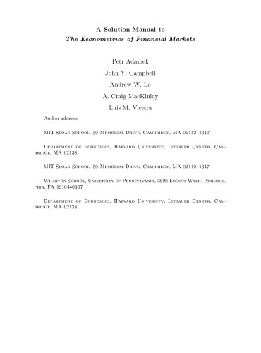 A Solution Manual To The Econometrics Of Financial Markets