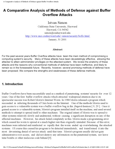 A Comparative Analysis of Methods of Defense against Buffer Overflow Attacks