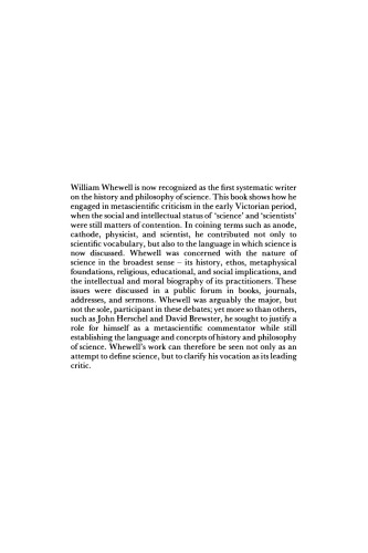 Defining Science: William Whewell, Natural Knowledge and Public Debate in Early Victorian Britain (Ideas in Context, No. 27)