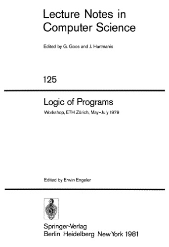 Logic of Programs: Workshop, ETH Zürich, May–July 1979