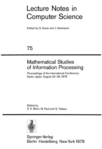 Mathematical Studies of Information Processing: Proceedings of the International Conference Kyoto, Japan, August 23–26, 1978