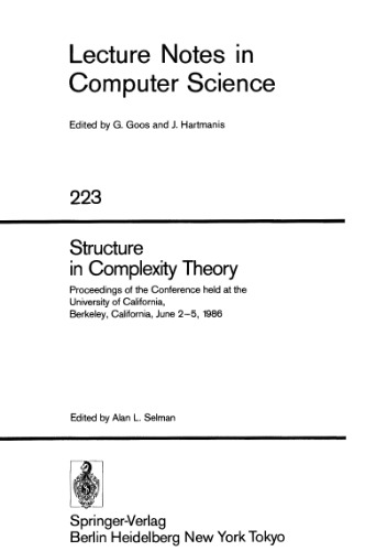 Structure in Complexity Theory: Proceedings of the Conference held at the University of California, Berkeley, California, June 2–5, 1986