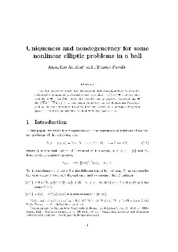 Uniqueness and nondegeneracy for some nonlinear elliptic problems in a ball