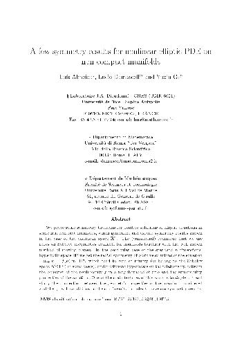 A few symmetry results for nonlinear elliptic PDE on noncompact manifolds