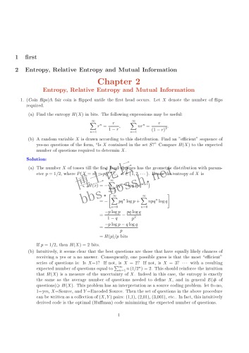 Elements of Information Theory: Solution Manual